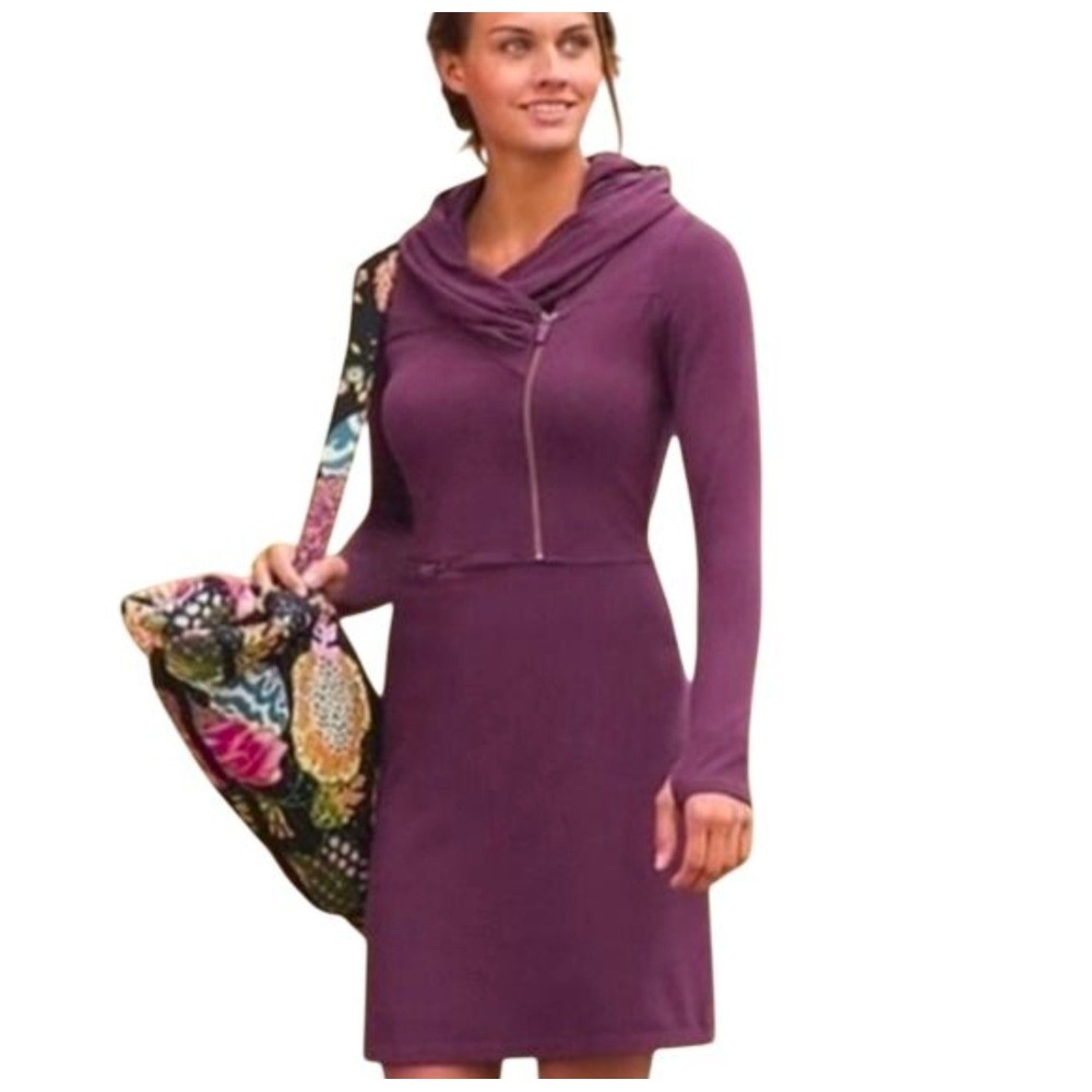 Athleta Sunny and Suede Dress Purple Hooded Asymmetric Zip Athleisure Medium